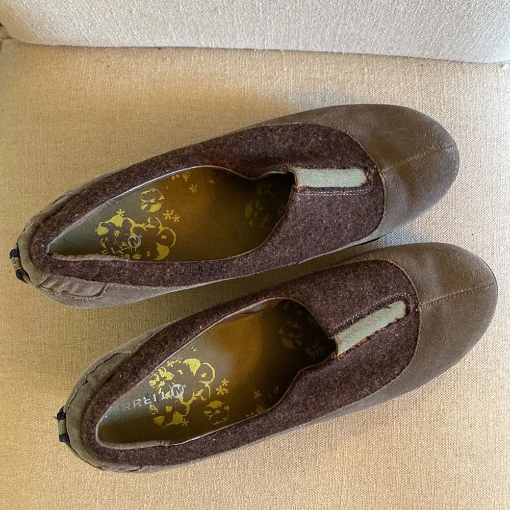 Merrell Tulip Wool Vibram Wedges Suede Grey Taupe Size 10.5